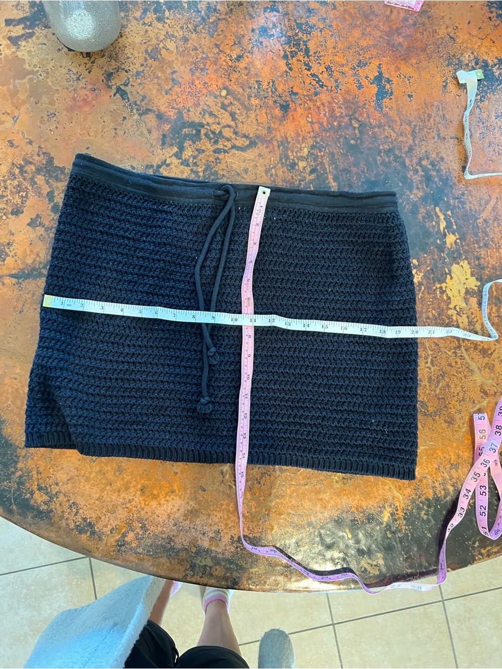 Free People Beach Black Knit Mini Skirt with Drawstring